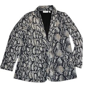 Susan Graver Snakeprint Liquid Knit Blazer Jacket Black And White Size MP Medium